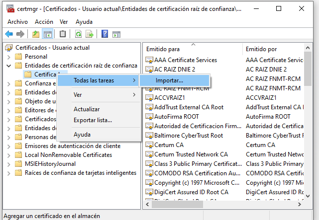 Importar certificado en Windows