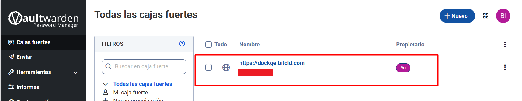 Creación cuenta Vaultwarden
